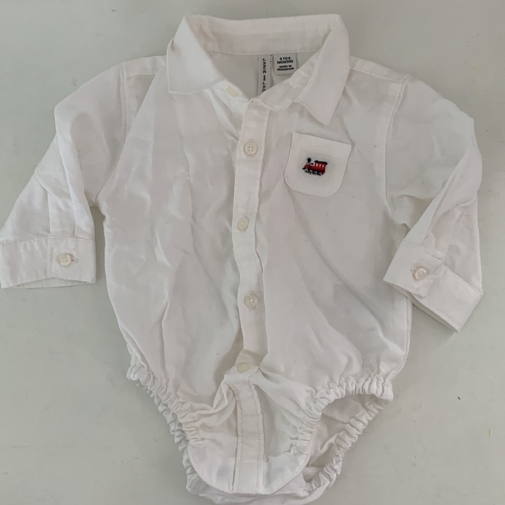 Janie and Jack Baby Boys Train Oxford Body Suit 3-6 months